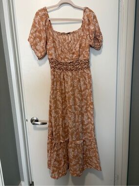 Free People Rust Floral Smocked Midi Dress